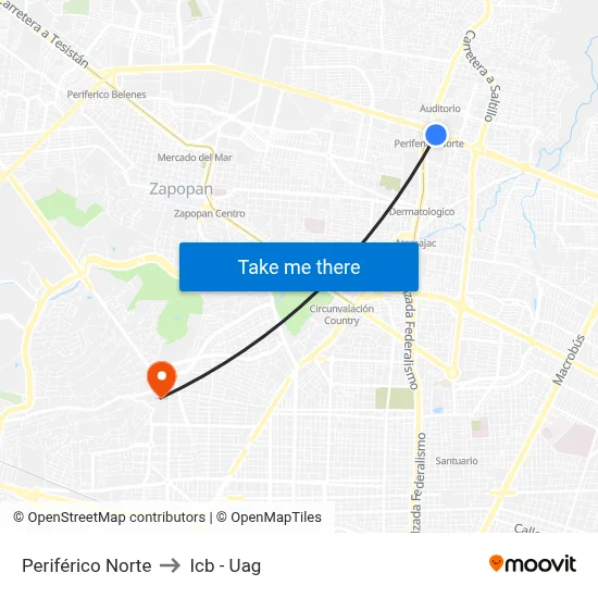 Periférico Norte to Icb - Uag map