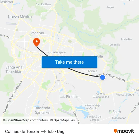 Colinas de Tonalá to Icb - Uag map