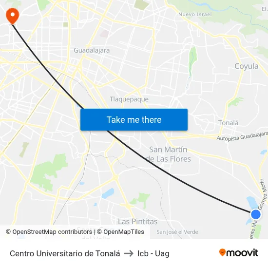 Centro Universitario de Tonalá to Icb - Uag map