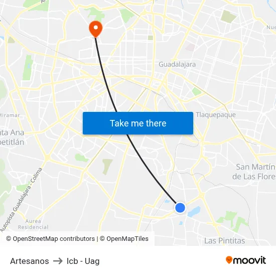 Artesanos to Icb - Uag map