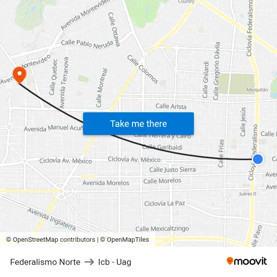 Federalismo Norte to Icb - Uag map