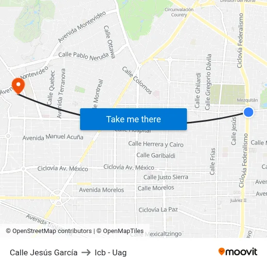 Calle Jesús García to Icb - Uag map