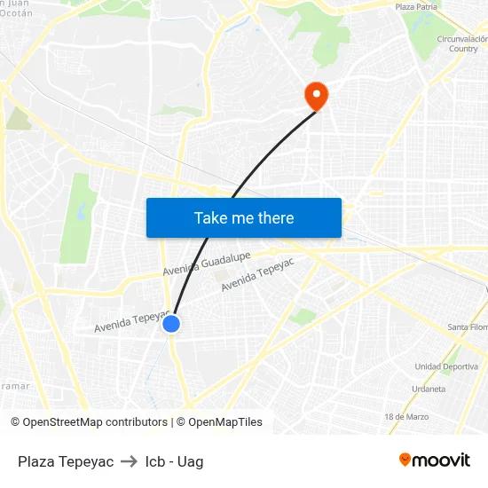 Plaza Tepeyac to Icb - Uag map