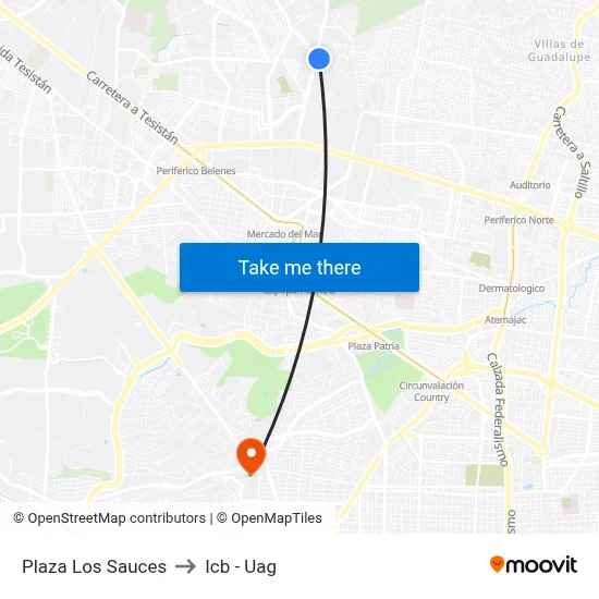 Plaza Los Sauces to Icb - Uag map