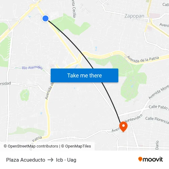 Plaza Acueducto to Icb - Uag map
