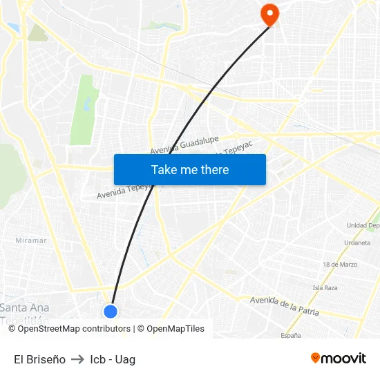 El Briseño to Icb - Uag map