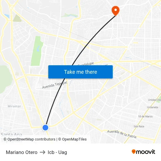 Mariano Otero to Icb - Uag map