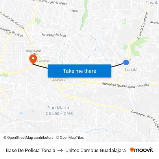 Base De Policía Tonalá to Unitec Campus Guadalajara map