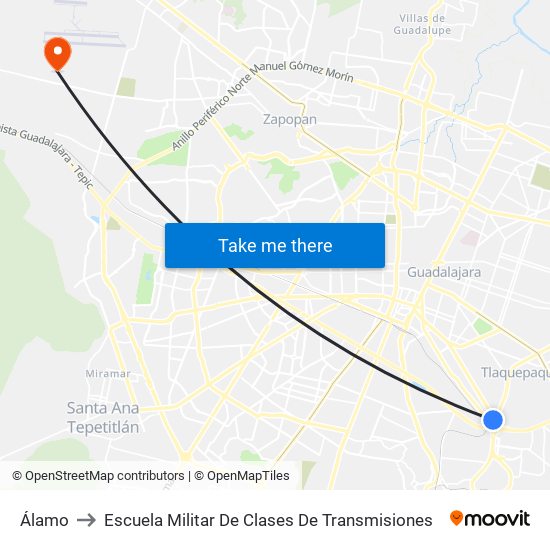 Álamo to Escuela Militar De Clases De Transmisiones map