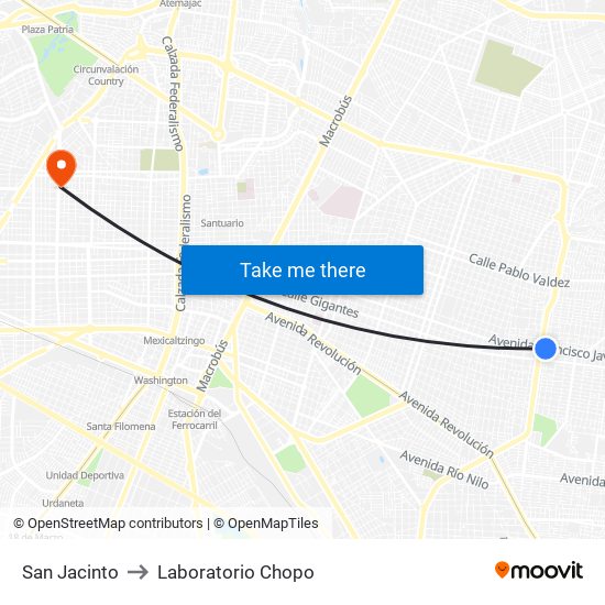 San Jacinto to Laboratorio Chopo map