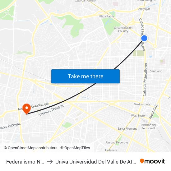 Federalismo Norte to Univa Universidad Del Valle De Atemajac map