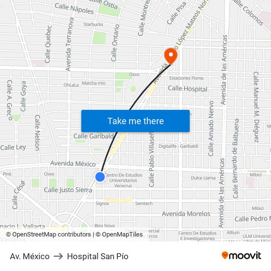 Av. México to Hospital San Pío map