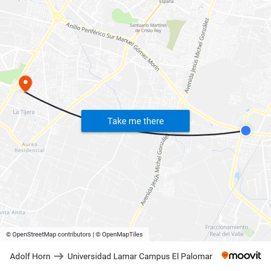 Adolf Horn to Universidad Lamar Campus El Palomar map