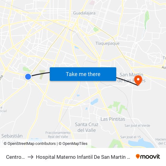 Centro Sur to Hospital Materno Infantil De San Martín De Las Flores map
