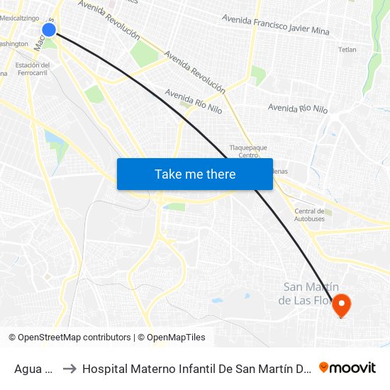 Agua Azul to Hospital Materno Infantil De San Martín De Las Flores map