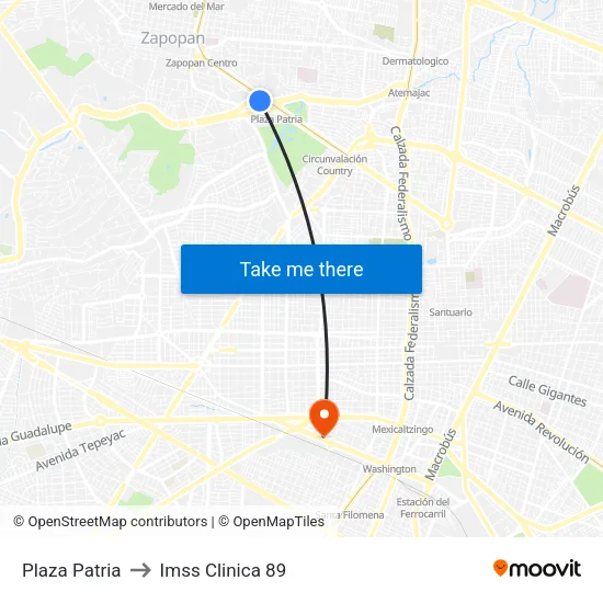 Plaza Patria to Imss Clinica 89 map