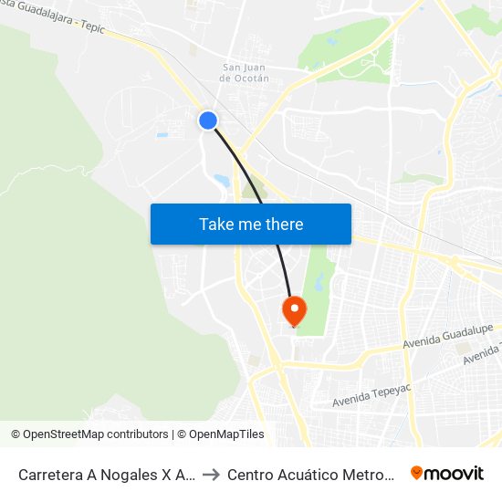 Carretera A Nogales X Aviación to Centro Acuático Metropolitano map