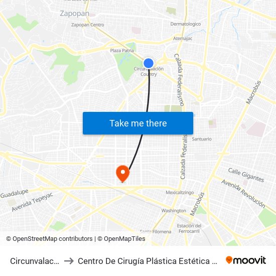 Circunvalación Country to Centro De Cirugía Plástica Estética Y Reconstructiva De Occidente map