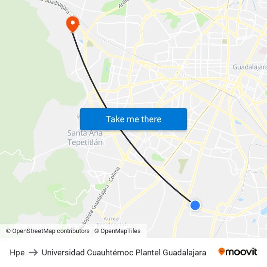 Hpe to Universidad Cuauhtémoc Plantel Guadalajara map