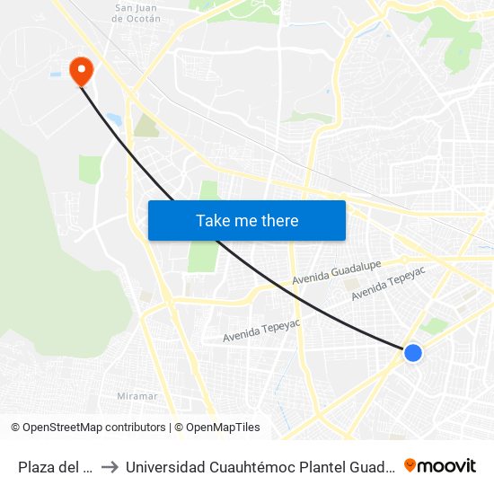 Plaza del Sol to Universidad Cuauhtémoc Plantel Guadalajara map