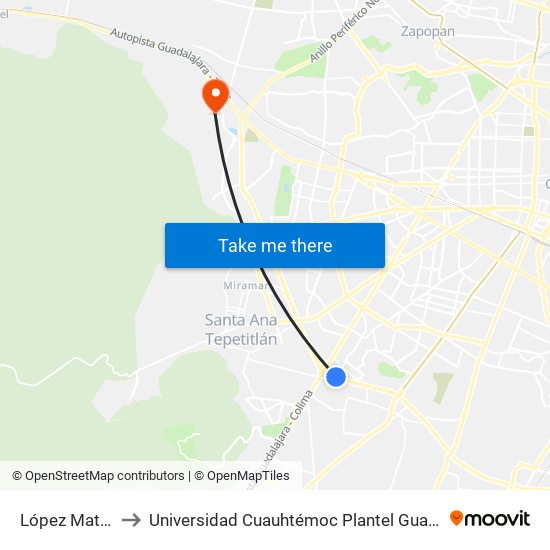 López Mateos to Universidad Cuauhtémoc Plantel Guadalajara map