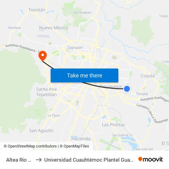 Altea Rio Nilo to Universidad Cuauhtémoc Plantel Guadalajara map