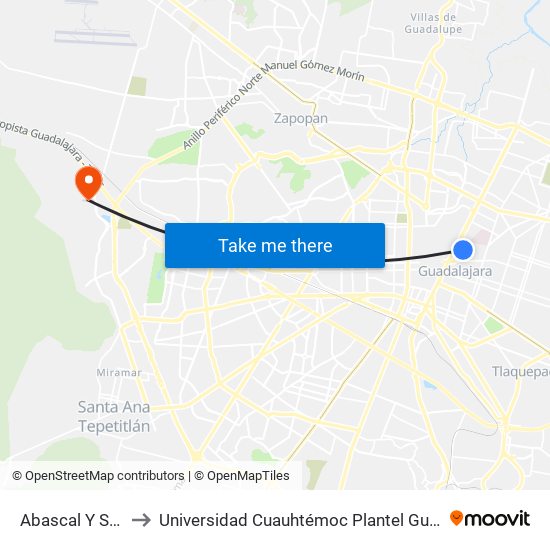 Abascal Y Souza to Universidad Cuauhtémoc Plantel Guadalajara map