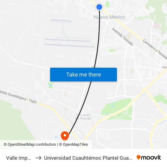 Valle Imperial to Universidad Cuauhtémoc Plantel Guadalajara map