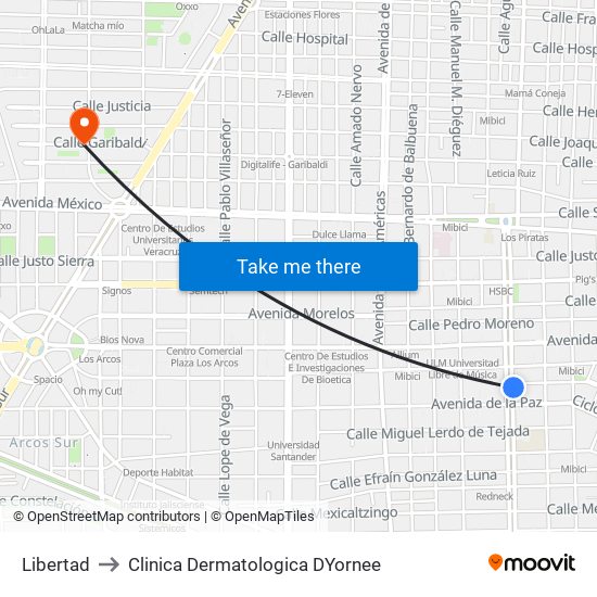 Libertad to Clinica Dermatologica DYornee map