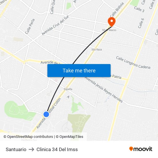 Santuario Mártires de Cristo Rey to Clinica 34 Del Imss map