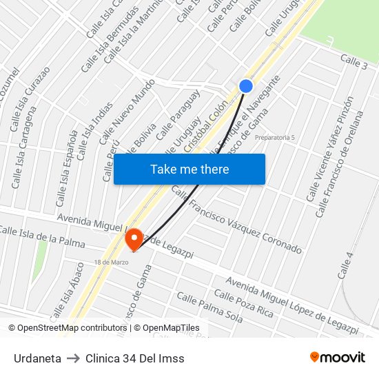 Urdaneta to Clinica 34 Del Imss map