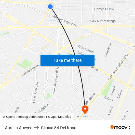 Aurelio Aceves to Clinica 34 Del Imss map