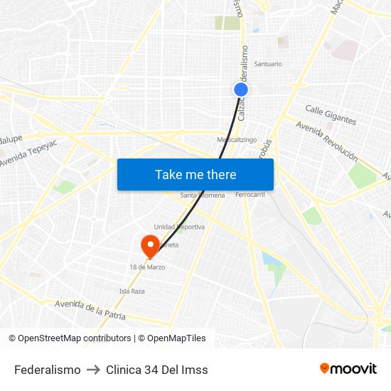 Federalismo to Clinica 34 Del Imss map