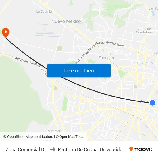 Zona Comercial De Obregón to Rectoría De Cucba, Universidad De Guadalajara map