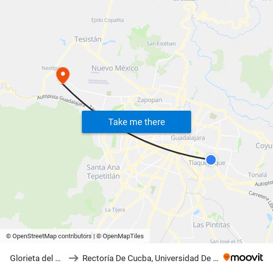 Glorieta del Charro to Rectoría De Cucba, Universidad De Guadalajara map