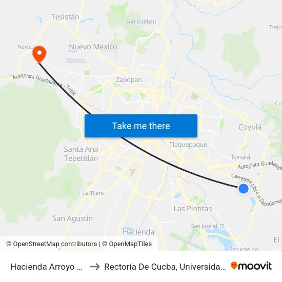 Hacienda Arroyo De Enmedio to Rectoría De Cucba, Universidad De Guadalajara map