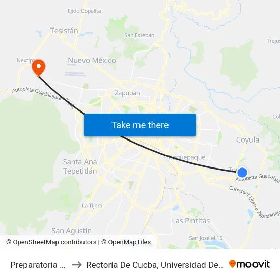 Preparatoria Tonalá to Rectoría De Cucba, Universidad De Guadalajara map
