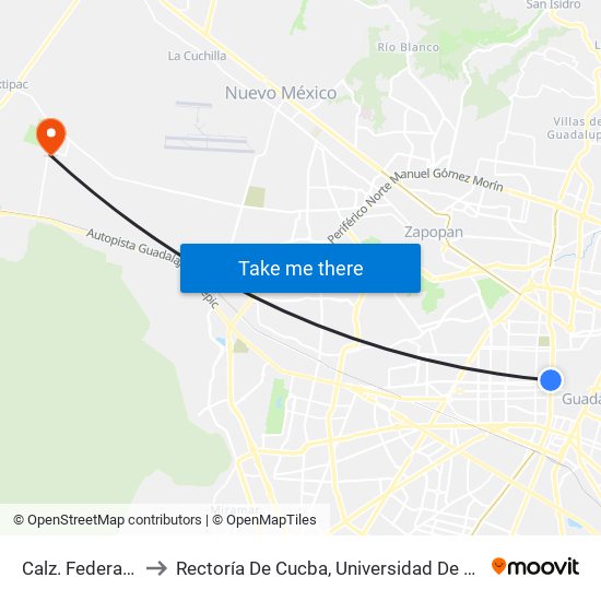 Calz. Federalismo to Rectoría De Cucba, Universidad De Guadalajara map