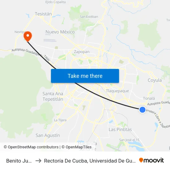 Benito Juárez to Rectoría De Cucba, Universidad De Guadalajara map