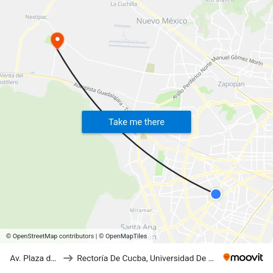 Av. Plaza del Sol to Rectoría De Cucba, Universidad De Guadalajara map