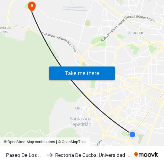 Paseo De Los Balcones to Rectoría De Cucba, Universidad De Guadalajara map