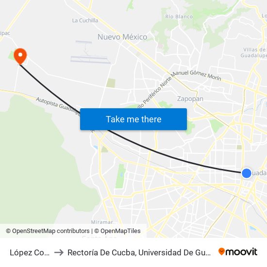 López Cotilla to Rectoría De Cucba, Universidad De Guadalajara map
