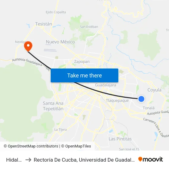 Hidalgo to Rectoría De Cucba, Universidad De Guadalajara map