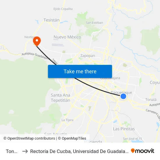 Tonalá to Rectoría De Cucba, Universidad De Guadalajara map