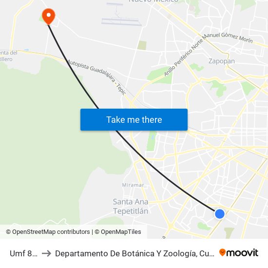 Umf 88 Imss to Departamento De Botánica Y Zoología, Cucba, Universidad De Guadalajara map