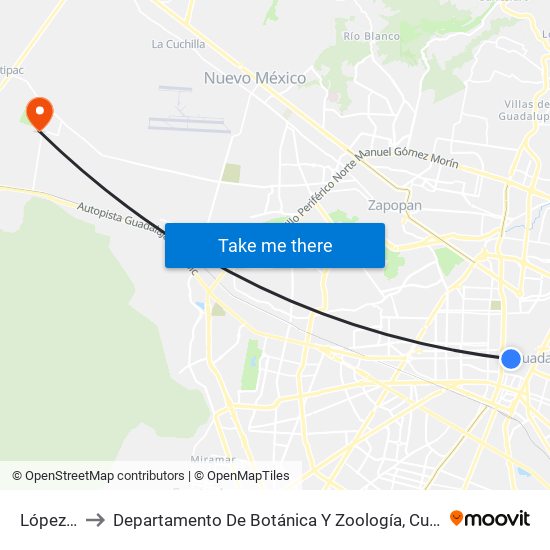 López Cotilla to Departamento De Botánica Y Zoología, Cucba, Universidad De Guadalajara map