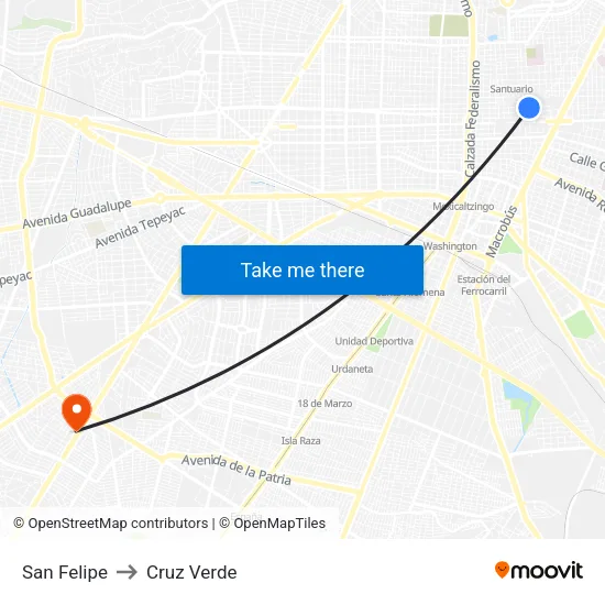 San Felipe to Cruz Verde map
