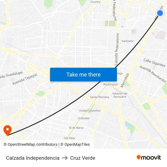 Calzada Independencia to Cruz Verde map