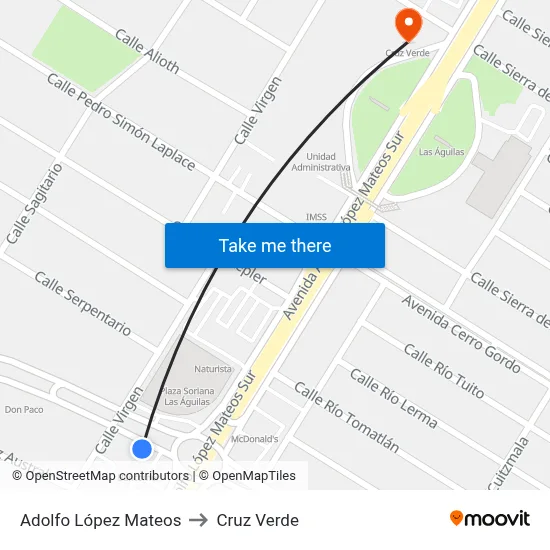 Adolfo López Mateos to Cruz Verde map