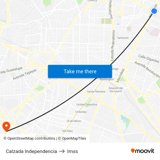 Calzada Independencia to Imss map